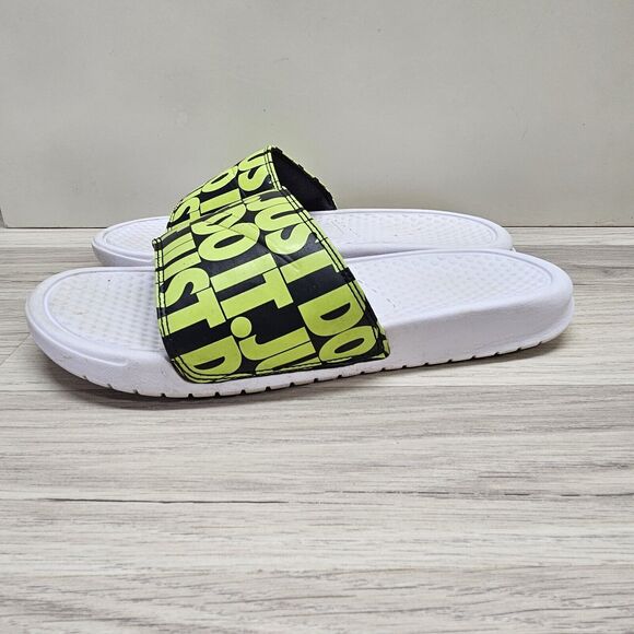 NIKE Mens Black Yellow JDI Print Slide Sandals Size 8 - Picture 4 of 5